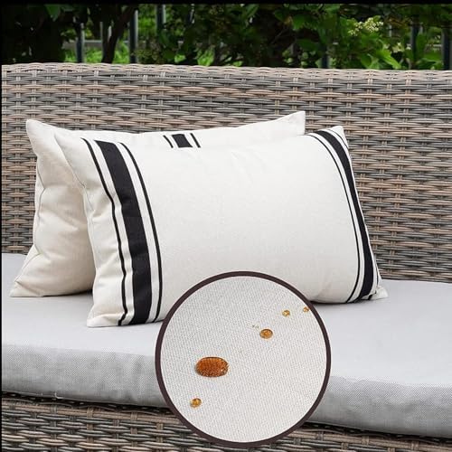 ONWAY Waterproof Outdoor Pillow Covers Set of 2 12x20 Black Striped and Beige