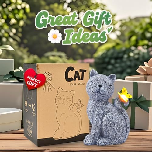Nacome Solar Cat Garden Statue Outdoor Decor