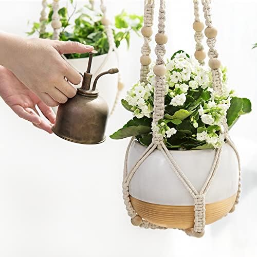 Mkono Macrame Plant Hanger Indoor 35 Inch Ivory Set of 1