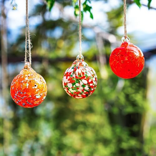 Set of 3 Hand Blown Glass Gazing Balls Decor