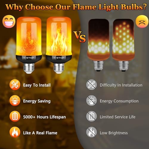 Y STOP Upgraded LED Flame Light Bulbs 4 Modes E26 Base 2 Pack