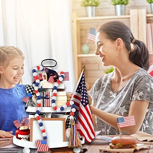 4th of July Wood Bead Garland with Tassels Red White Blue Decor