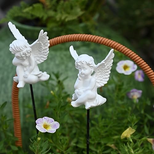 OwMell Set of 2 Decorative Garden Stakes - Small Angel Cherub Figurines