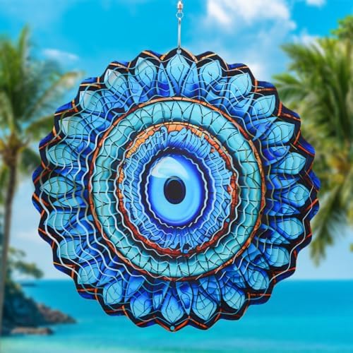 3D Wind Spinner Mandala 10 Inch Evil Eye Stainless Steel Hanging Ornament
