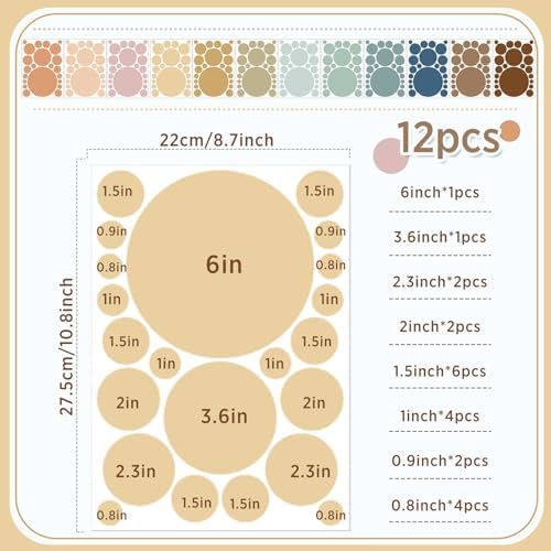 Zonon Boho Color Polka Dot Wall Decals for Kids Room Decor