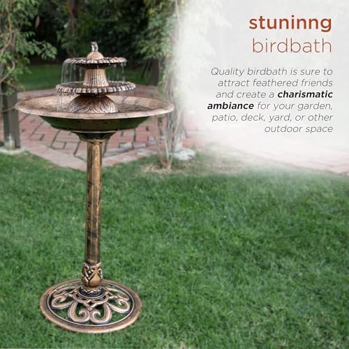 Alpine Corporation TEC106-BZ 35 Inch Tall 3 Tier Pedestal Water Fountain with Birdbath in Vintage Bronze