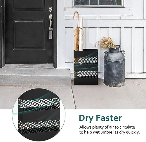 LANDVOI Umbrella Stand Slim Metal Holder for Entryway with Removable Drip Tray and Weighted Base