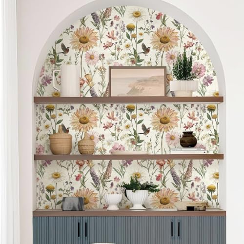 Livebor Floral Peel and Stick Wallpaper for Bathroom