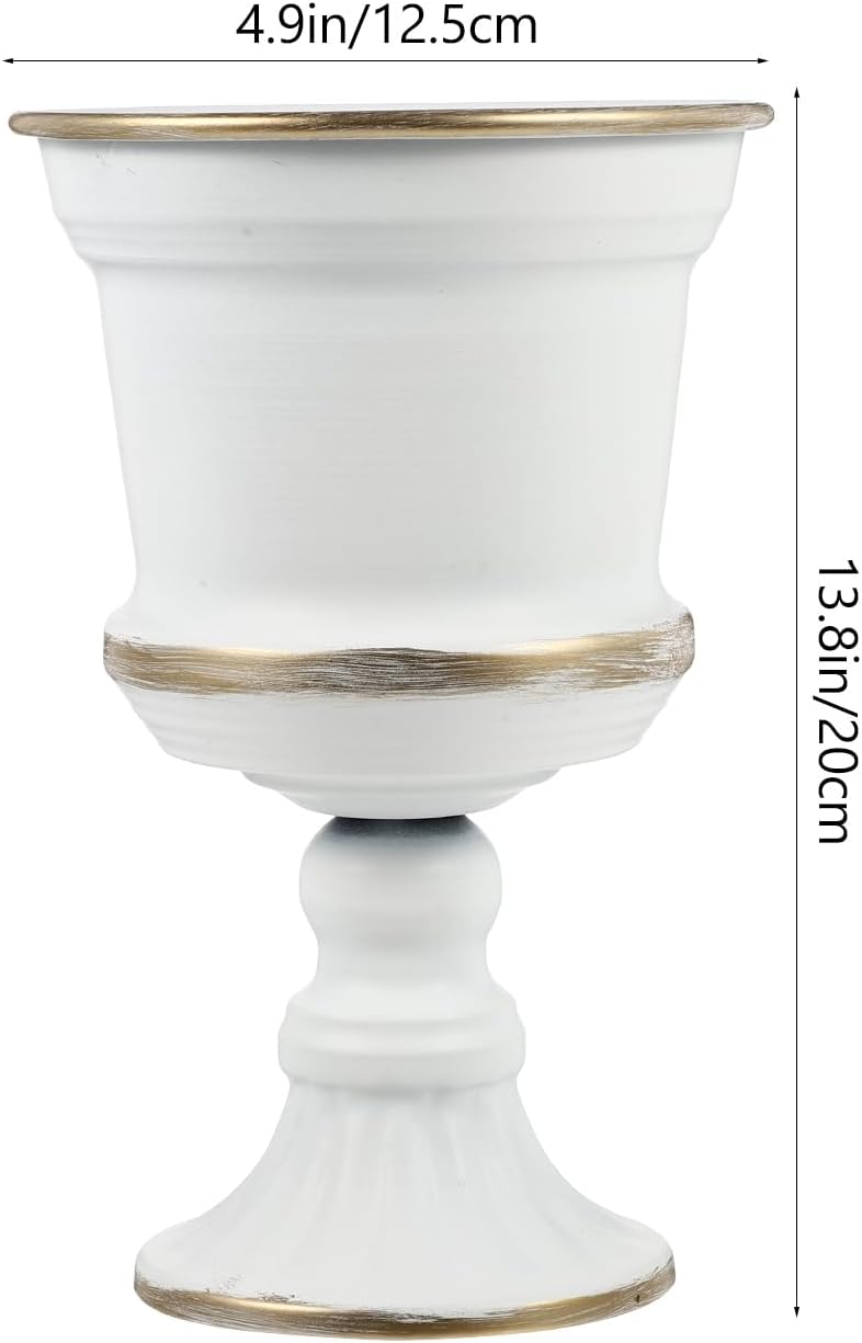 Yardwe White Iron Urn Planters for Outdoor Decor 12