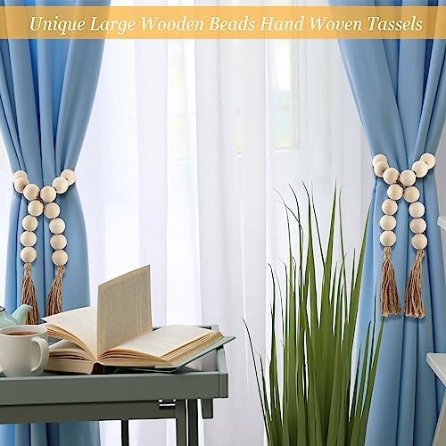 2 Pcs Large Wood Bead Garland with Tassels 40 White Wood Beads Decor for Home