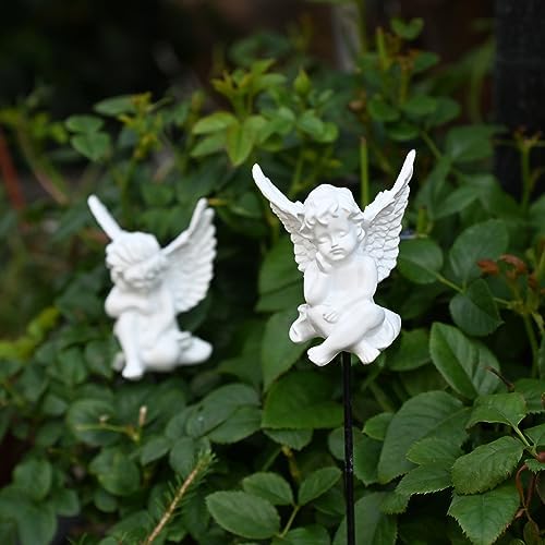 OwMell Set of 2 Decorative Garden Stakes - Small Angel Cherub Figurines