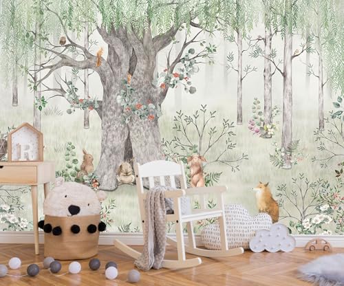 Watercolor Forest Animals Wallpaper for Kids Bedroom