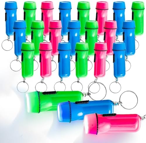 Mini Plastic Flashlight Keychain Bulk - 24 Pieces Assorted Colors LED for Kids
