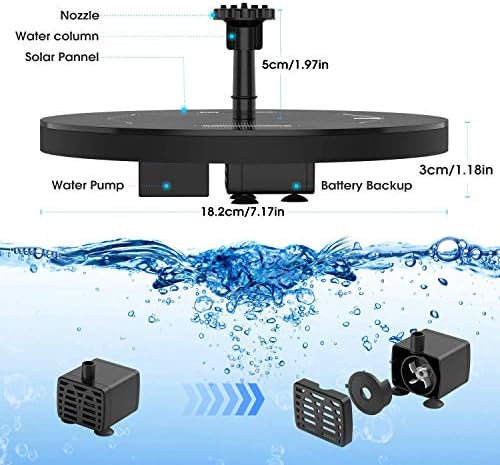 AISITIN Solar Fountain Pump with 1500mAh Battery and 6 Nozzles