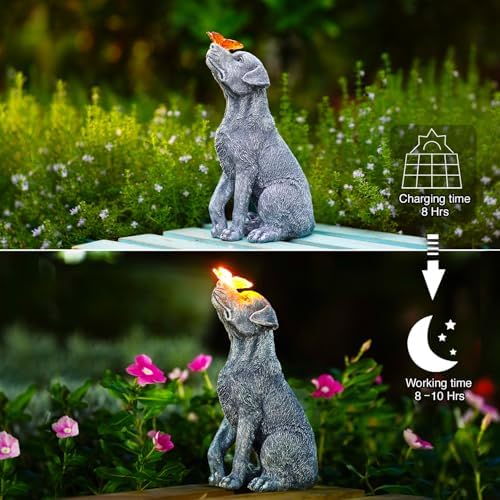 Goodeco Dog Statue with Solar Butterfly - Stunning Outdoor Decor