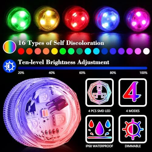 Small Submersible LED Lights with Remote Control Waterproof Tea Light Flameless Candle for Vases and Ponds