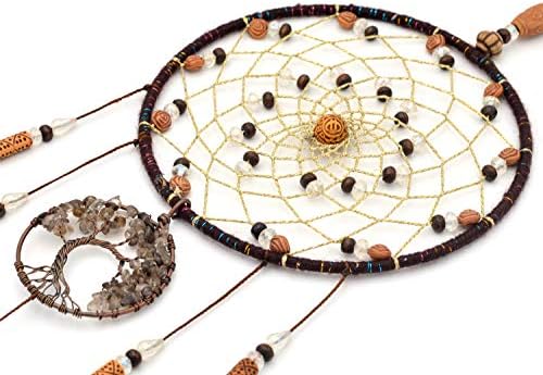 Urdeoms Tree of Life Crystal Dream Catcher for Boys Brown Boho Wall Decor