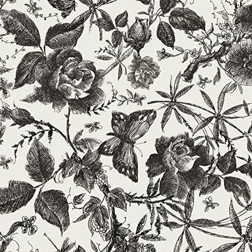 Floral Vintage Peel and Stick Wallpaper Black Rose Decor