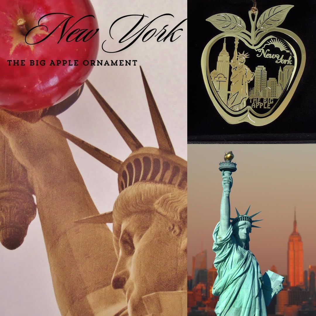 New York City Big Apple Brass Ornament Statue of Liberty Empire State Building Souvenir