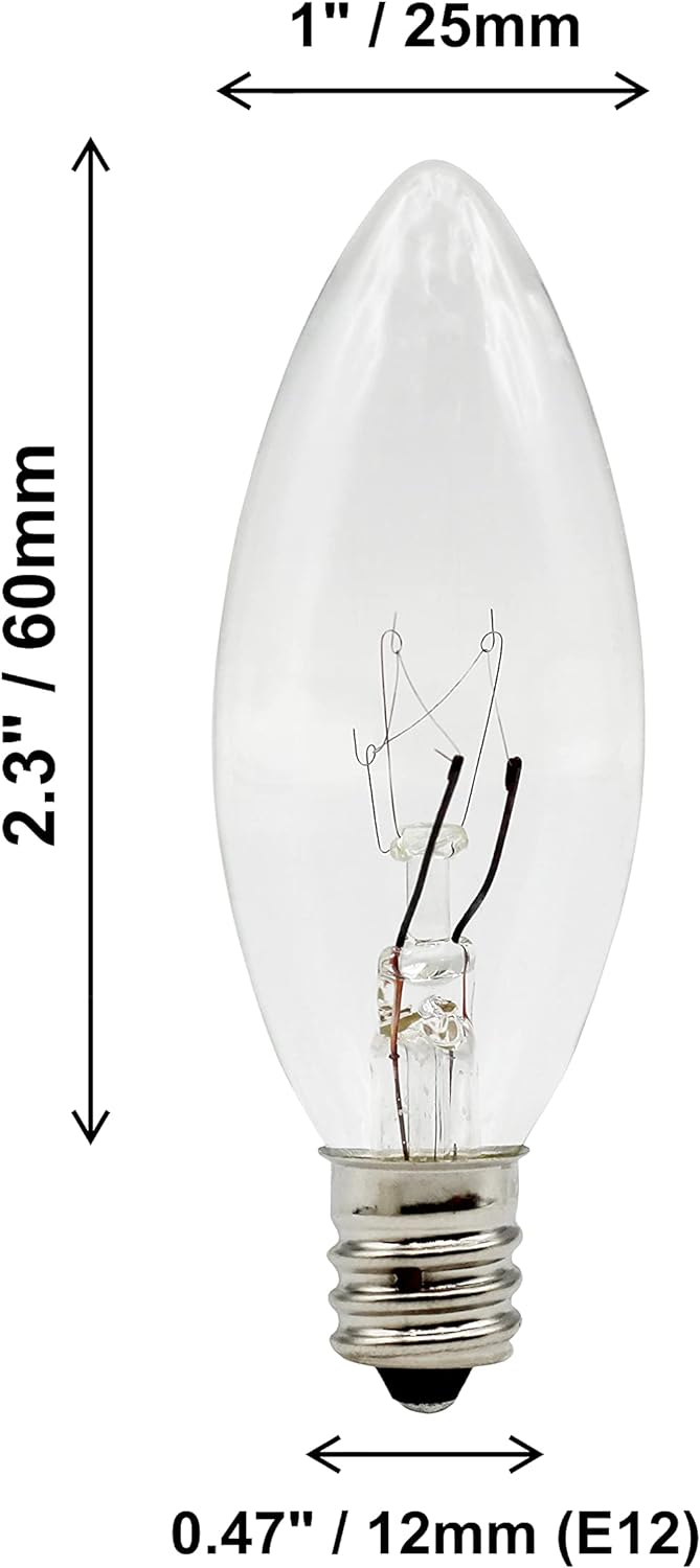 Creative Hobbies Replacement Incandescent Bulbs for Electric Candles - 7W E12 C7 Base Pack of 12