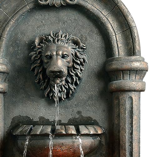 Teamson Home 321 In Wall-Mounted Lion Head Stone LED Outdoor Water Fountain