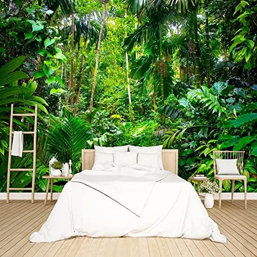 Tropical Rainforest Wallpaper Bedroom Green Leaf Art Decor