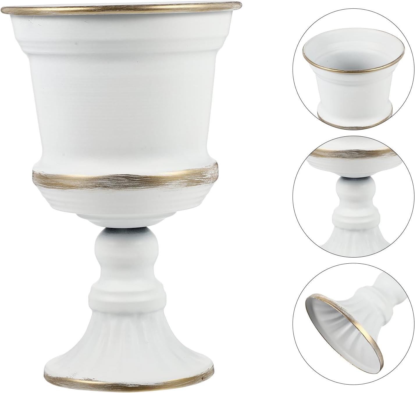 Yardwe White Iron Urn Planters for Outdoor Decor 12