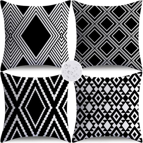 NIGHTWISH Waterproof Pillow Covers Set of 4 Black White