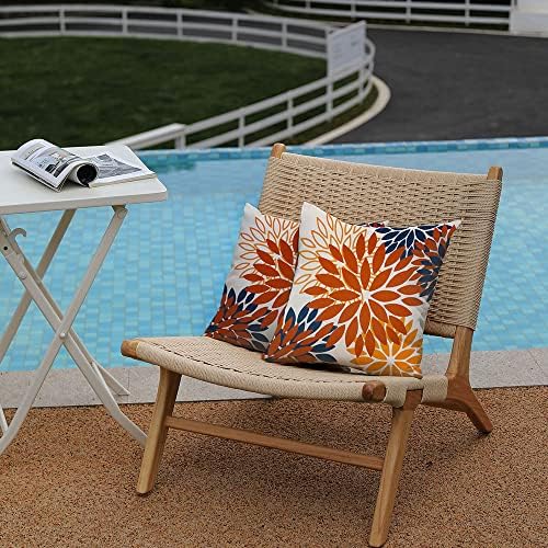 Orange Blue Flower Pillow Covers Set of 2 18x18 Inch