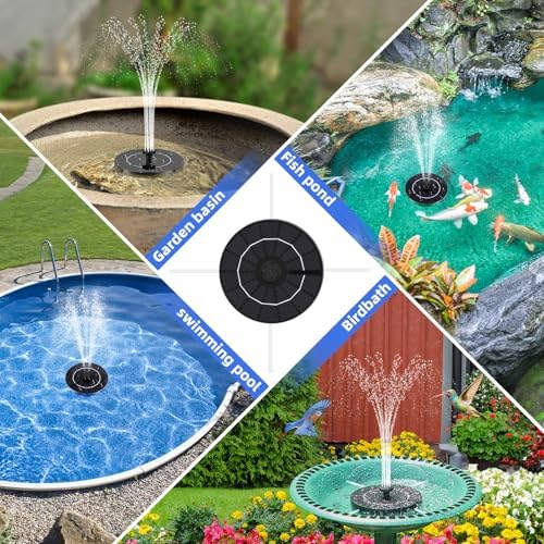 Solar Fountain for Bird Bath with 6 Nozzles and 4 Holders