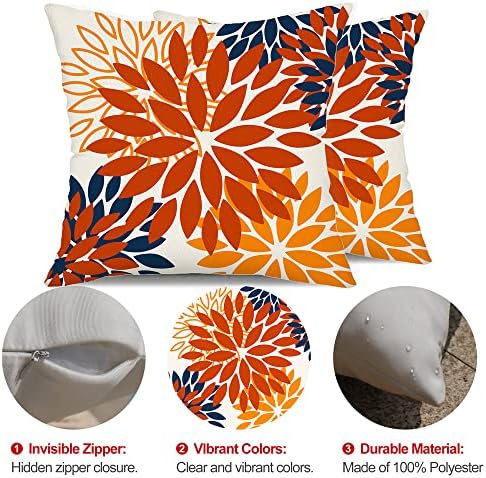 Orange Blue Flower Pillow Covers Set of 2 18x18 Inch