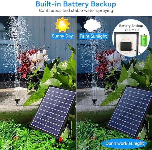 POPOSOAP Solar Fountain Pump with 3000mAh Battery for Bird Bath and Water Gardens