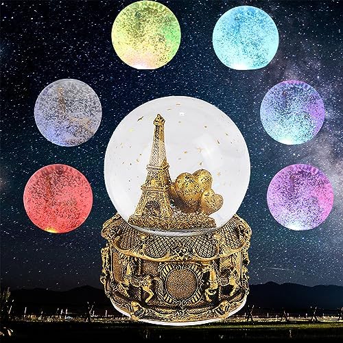 LED Music Snow Globe with Eiffel Tower Decor