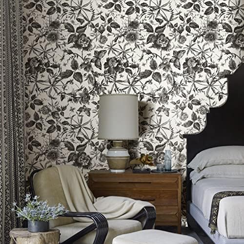 Floral Vintage Peel and Stick Wallpaper Black Rose Decor