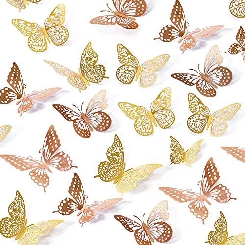 SAOROPEB 3D Butterfly Wall Sticker Decor 48 Pcs 2 Color 3 Sizes