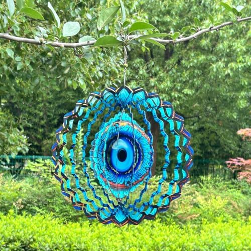 3D Wind Spinner Mandala 10 Inch Evil Eye Stainless Steel Hanging Ornament