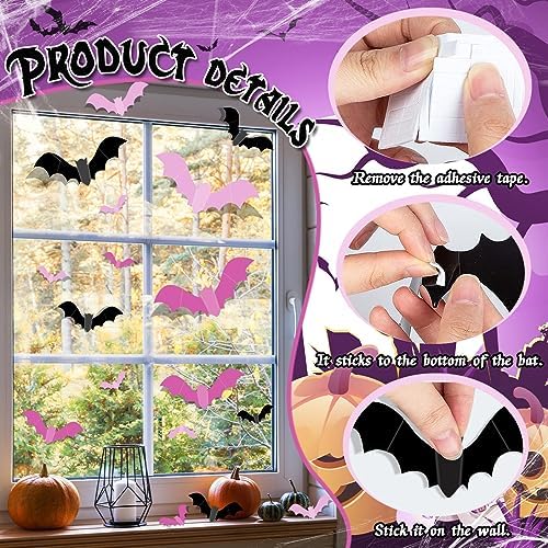 Pink Bats Halloween Wall Decal 48PCS