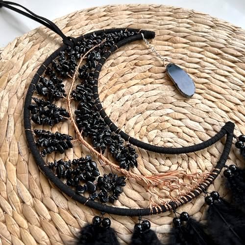 Moon Dream Catchers with Chakra Agate Stones Crystal Tree Wall Decor Black