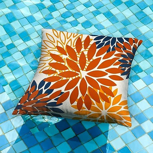 Orange Blue Flower Pillow Covers Set of 2 18x18 Inch