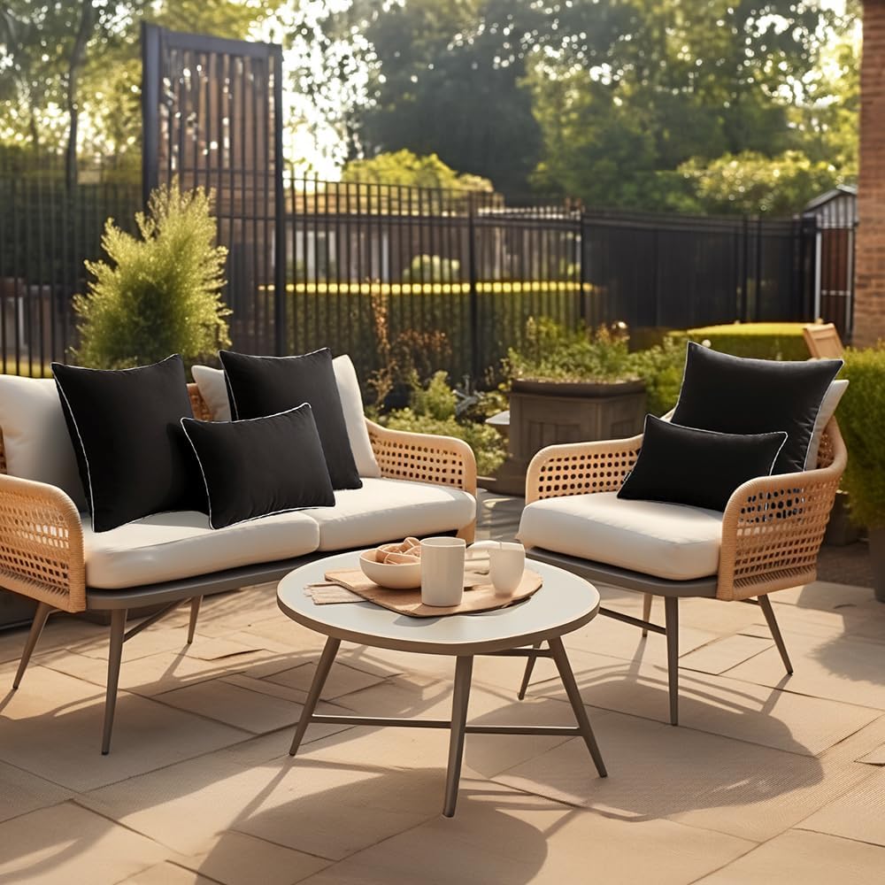 MIULEE Pack of 2 Outdoor Waterproof Decorative Throw Pillow Covers - Square 18x18 Inch Black