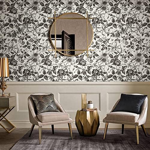 Floral Vintage Peel and Stick Wallpaper Black Rose Decor