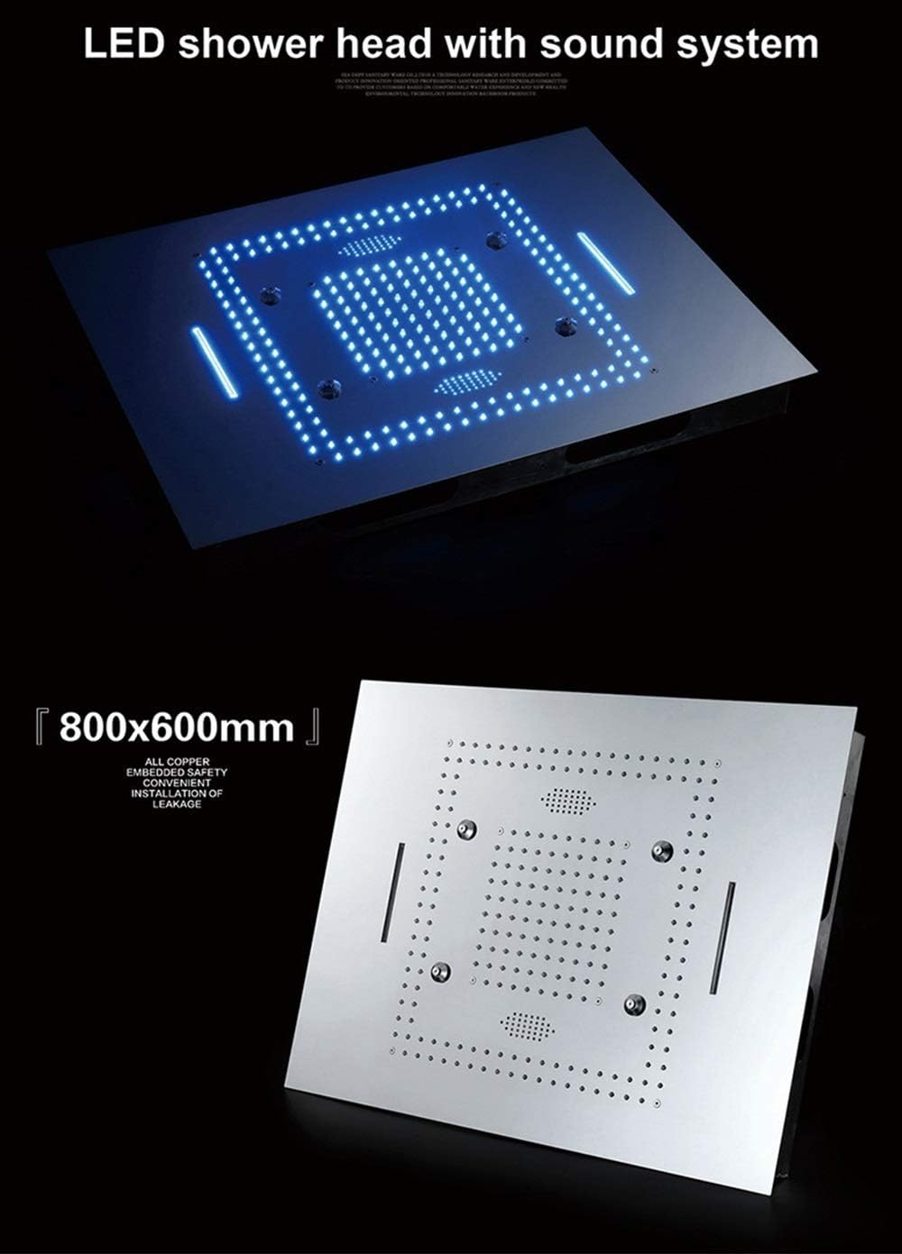 Stainless Steel Remote Control Color Changing Shower Head with LED Canopy