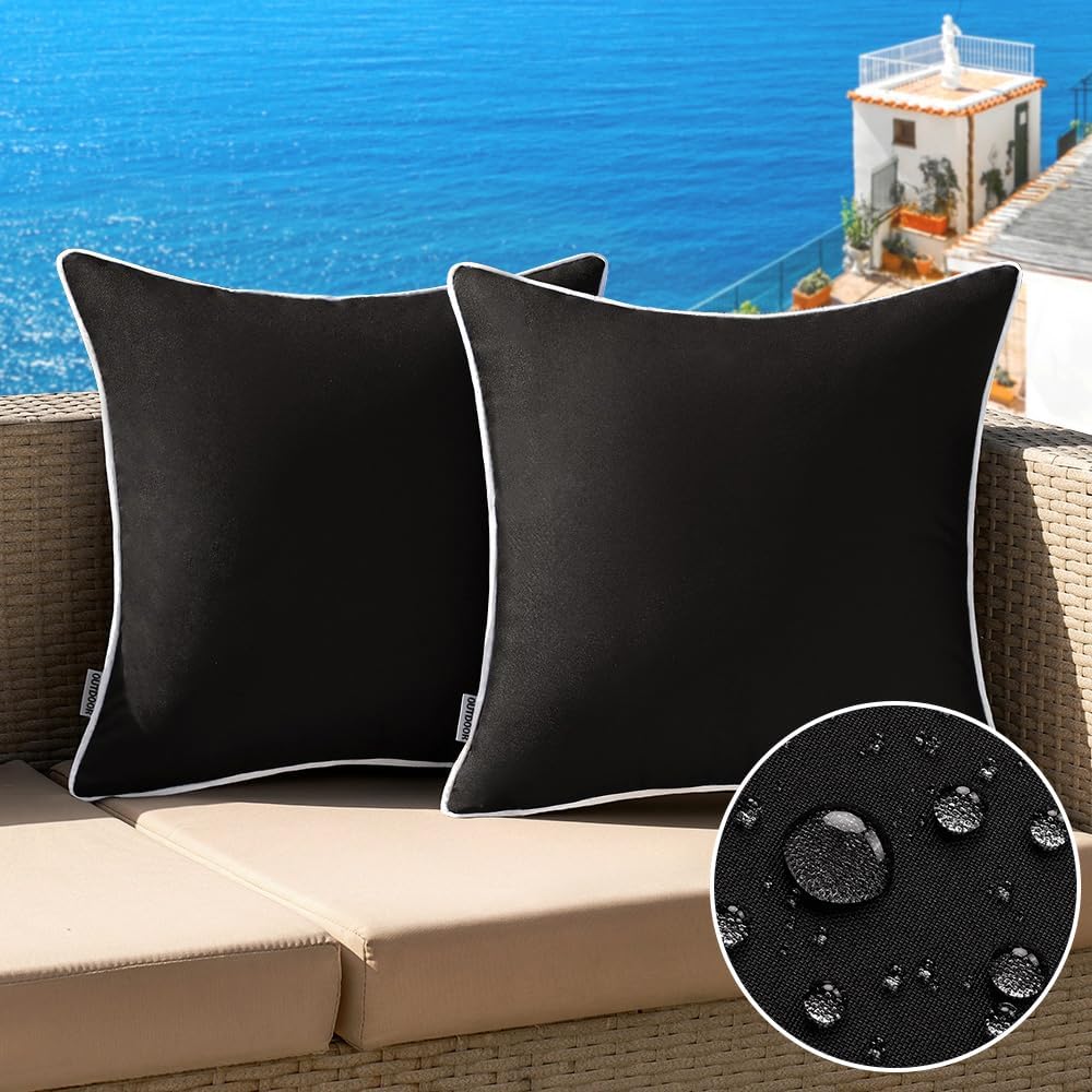 MIULEE Pack of 2 Outdoor Waterproof Decorative Throw Pillow Covers - Square 18x18 Inch Black