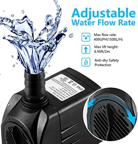 CWKJ Fountain Pump 400GPH Submersible Water Pump for Pond and Aquarium