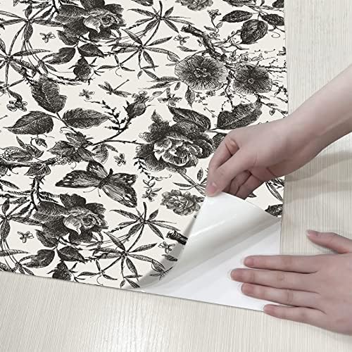 Floral Vintage Peel and Stick Wallpaper Black Rose Decor