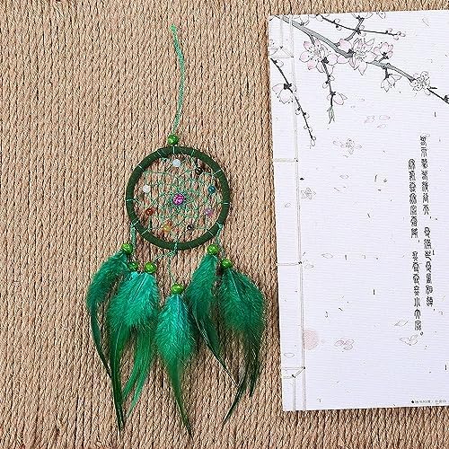 Green Dream Catcher Wall Hanging Decor with Feathers
