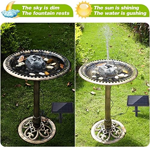 Solar Fountain Bird Bath with 5 Nozzles for Garden