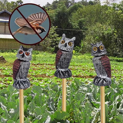 Hausse 3 Pack Horned Owl Bird Scarecrow Set