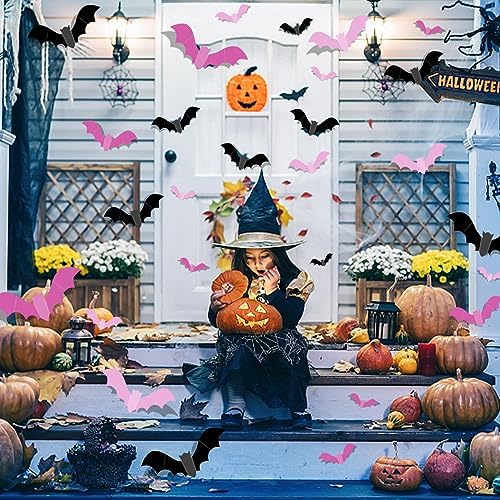 Pink Bats Halloween Wall Decal 48PCS