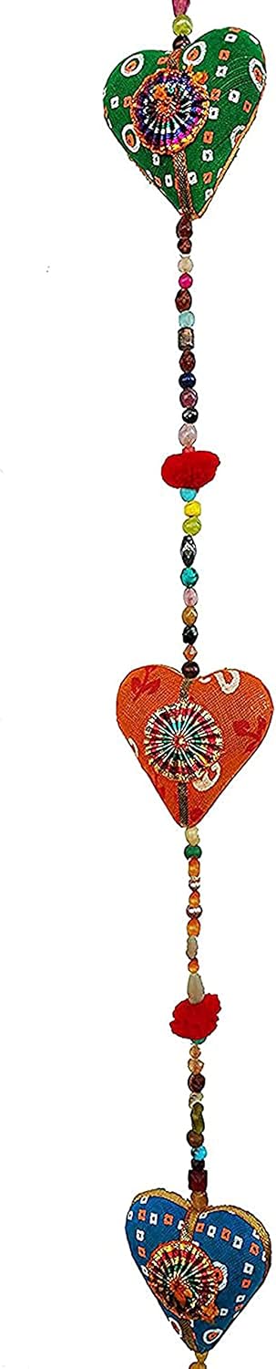FIKIMOS Door Hanging Decorative Cotton Heart with Beads and Bell